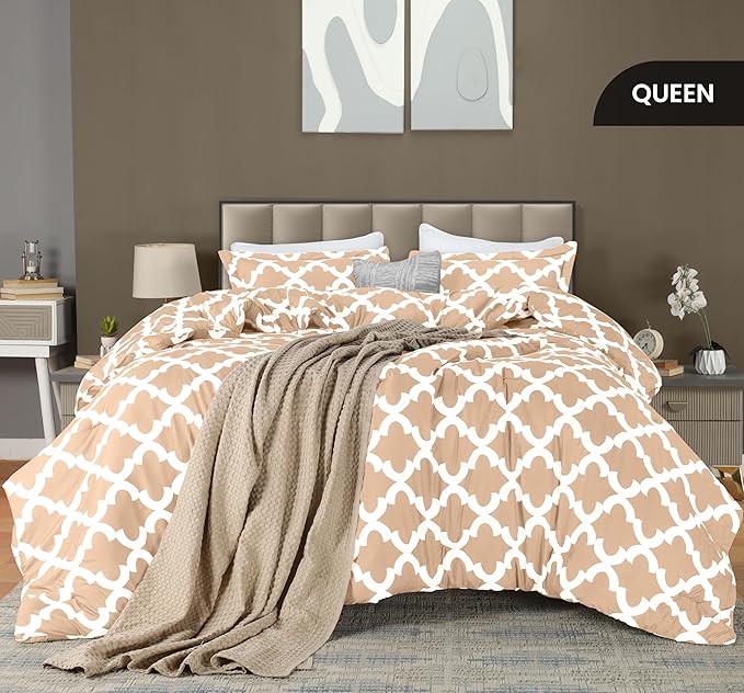 Queen Comforter Set 3 Piece Beige by Utopia Bedding, Printed Comforters Queen Size Bedding Comforters Sets, Down Alternative Soft Bed Set 1 Comforter (88 x 88 inches) 2 Pillow Shams (20 x 26 inches)