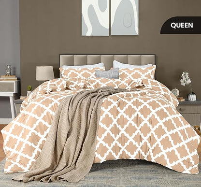 Queen Comforter Set 3 Piece Beige by Utopia Bedding, Printed Comforters Queen Size Bedding Comforters Sets, Down Alternative Soft Bed Set 1 Comforter (88 x 88 inches) 2 Pillow Shams (20 x 26 inches)