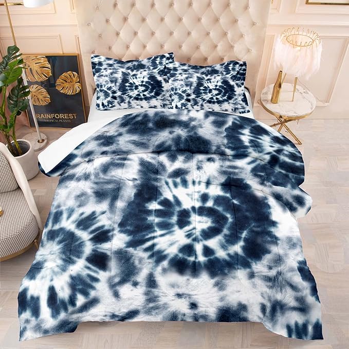 Tailor Shop Swirl Tie Dye Comforter Sets for Women Girls Bohemian Tie Dyed Pattern Bedding Set Bedding Decor King Size with 1 Comforter 2 Pillowcases