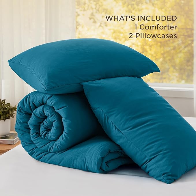 Bedsure King Comforter Set, Teal Soft Prewashed Bedding for All Seasons, 3 Pieces GentleSoft™ Bed Set, 1 Lightweight Comforter (104"x90") and 2 Pillowcases (20"x36")