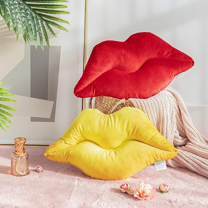 Ashler Lips Throw Pillows Smooth Soft Velvet Insert Included, Lip Shaped Pillow for Bed Living Room, New Red, 24 X 12 inches