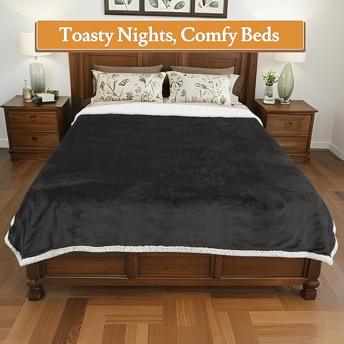 Electric Heated Blanket 62"x84" Twin Size Flannel & Sherpa - 4 Heat Settings & 10H Auto Shut Off for Safe Overnight Use, Fast Heating, Machine Washable for Bed, Couch, Office - Dark Gray