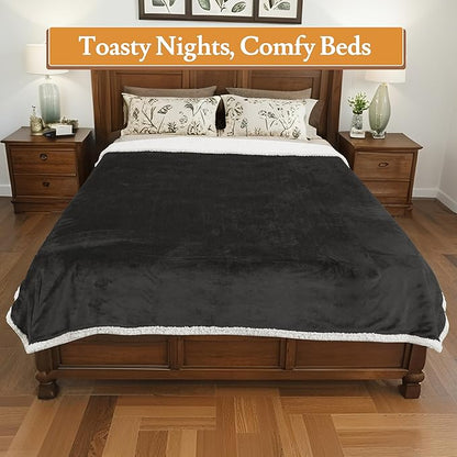 Electric Heated Blanket 62"x84" Twin Size Flannel & Sherpa - 4 Heat Settings & 10H Auto Shut Off for Safe Overnight Use, Fast Heating, Machine Washable for Bed, Couch, Office - Dark Gray