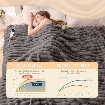 Heated Blanket Electric Throw 50″x60 ″Inch - Thick Striped Flannel Electric Blanket,10 Heating Levels, 1-12 Hours Auto Off, Fast Heating Heating Blanket with Overheat Protection.