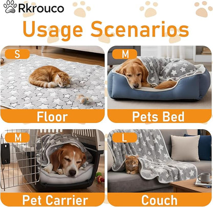 Three Piece Pet Blanket Set for Dogs Cats Soft Comfy Puppy and Kittens Bed Blanket Fluffy Fleece Pets Throw with Cute Patterns (Medium 30x20.5 inch, Gray)