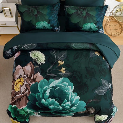 WONGS BEDDING Floral Comforter Set Queen Size, 7 Pieces Teal Bed in a Bag Comforter Bedding Set, Soft Microfiber for All Season with Pillowcases & Shams,Sheets(90"×90")