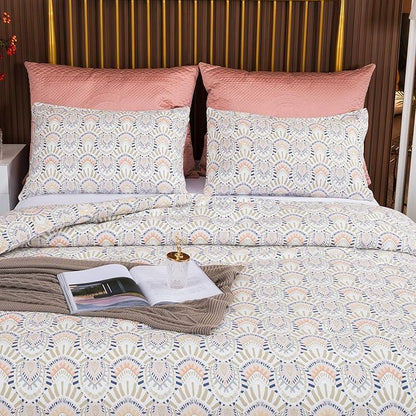 CLOTHKNOW Aztec Boho Queen Comforter Set 3Pcs Ivory Bedding Comforter Sets Geometric Bed Comforter with 2 x Pillow Cases