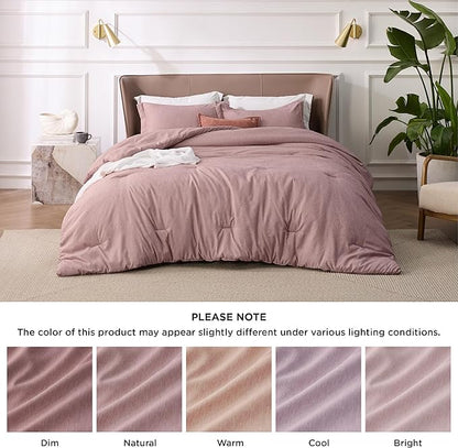 Bedsure Twin/Twin XL Comforter Set - Dusty Rose Soft Bedding for All Seasons, Cationic Dyed Bed Set, 2 Pieces, 1 Twin Size Comforter (68"x88") and 1 Pillow Sham (20"x26"+2")