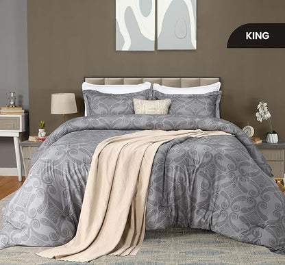 King Comforter Set 3 Piece Paisley Grey by Utopia Bedding Floral Comforters King Size Bedding Comforters Set Down Alternative Soft Bed Set 1 Comforter(90 x 102 inches) 2 Pillow Shams(20 x 36 inches)