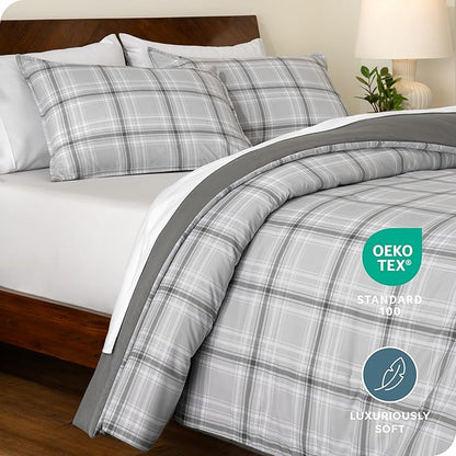 Bare Home Comforter Set - King Size - Ultra-Soft - Goose Down Alternative - Premium 1800 Series - All Season Warmth Comforter (King, Tartan Plaid/Grey)