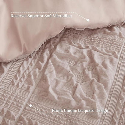 Madison Park Shabby Chic Comforter Set 5-Piece King Size, Puffy Seersucker Textured Grid Pattern Boho Bedding,Dusty Pink Plaid Comforter with 2 Shams & 2 Decorative Pillows