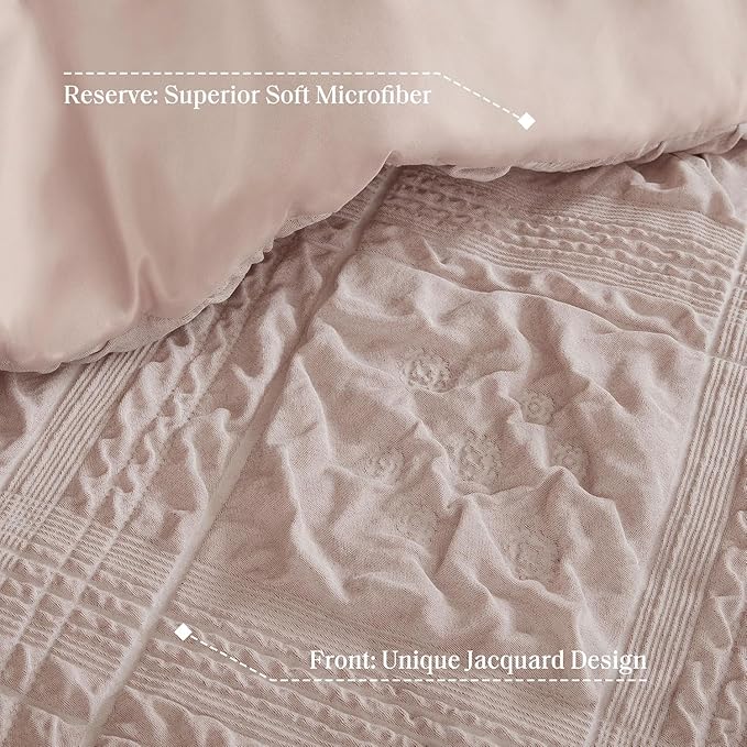 Madison Park Shabby Chic Comforter Set 5-Piece Queen Size, Puffy Seersucker Textured Grid Pattern Boho Bedding, Dusty Pink Plaid Comforter with 2 Shams & 2 Decorative Pillows