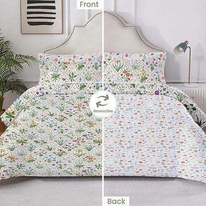 Floral Queen Comforter Set with Sheets, 7 Piece Luxury Vintage Bedding, Soft Microfiber Bed in a Bag, Cozy Lightweight Bed Set, Green Patchwork Flower Leaf