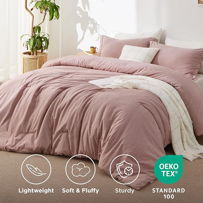 Bedsure Full Comforter Set - Dusty Rose Soft Bedding for All Seasons, Cationic Dyed Bed Set, 3 Pieces, 1 Full Size Comforter (82"x86") and 2 Pillow Shams (20"x26"+2")