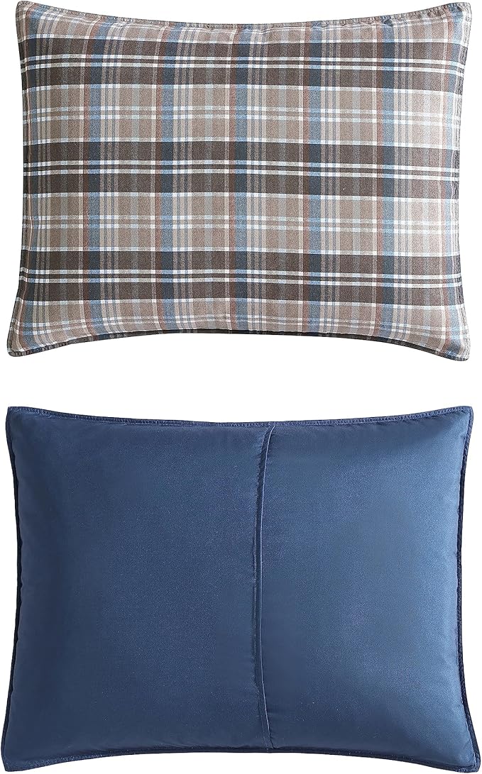 Eddie Bauer- King Comforter Set, Reversible Microsuede Bedding with Matching Sham(s), Casual Luxurious Bedding Set (Rugged Plaid Brown, King)