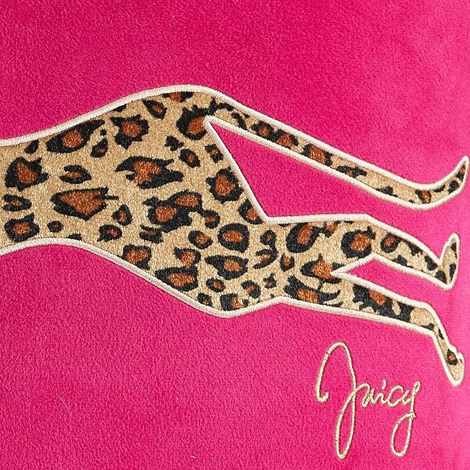 Juicy Couture Reversible Velvet Cheetah Pillow, 18" x 18" Decorative Pillow, Hot Pink