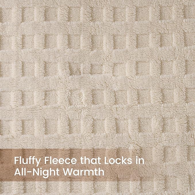 Amélie Home Waffle Comforter King Size Set, Khaki Fleece Beding Set, Fluffy Plush Bedding Set for Winter，Super Soft Warm,3 Pieces, 1 Cozy Comforter and 2 Pillowcases