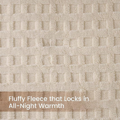 Amélie Home Waffle Comforter Queen Set, Khaki Fluffy Fleece Bedding Set, Super Soft Fluffy Plush Bedding Set for Winter, 3 Pieces, 1 Fuzzy Comforter and 2 Pillowcases
