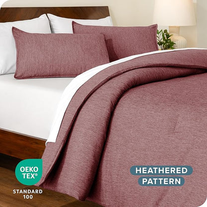 Bare Home Comforter Set - Queen Size - Ultra-Soft - Goose Down Alternative - Premium 1800 Series - All Season Warmth Comforter (Queen, Heathered Rosewood)