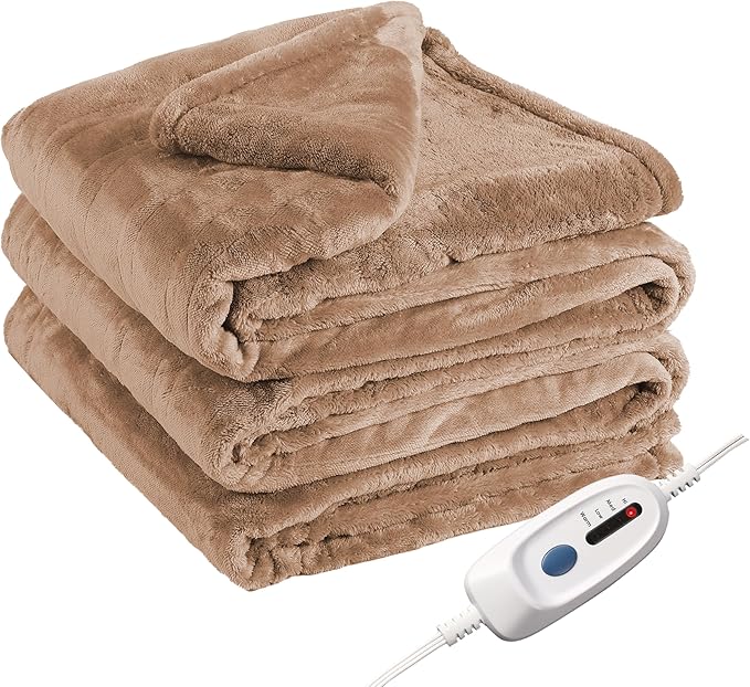 Electric Heated Blanket Full Size 72"x84",Fast Heating Throw, Soft Plush Microplush for Bed & Couch, 10 Hours Auto Off & 4 Heating Levels, Machine Washable, Gifts for Grandma & Family-Dark Camel