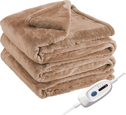 Electric Heated Blanket Full Size 72"x84",Fast Heating Throw, Soft Plush Microplush for Bed & Couch, 10 Hours Auto Off & 4 Heating Levels, Machine Washable, Gifts for Grandma & Family-Dark Camel