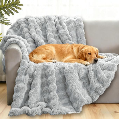 Waterproof Dog Blanket for Sofa Bed Couch, Couch Cover Blanket Fluffy Faux Rabbit Fur Reversible Furniture Protection, Pet Blanket for Medium Large Dogs Cats