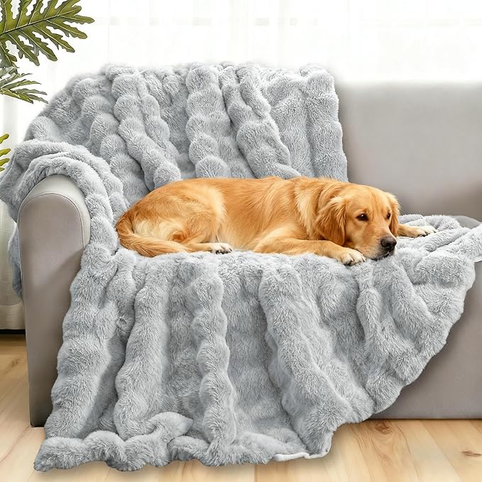 Waterproof Dog Blanket for Sofa Bed Couch, Couch Cover Blanket Fluffy Faux Rabbit Fur Reversible Furniture Protection, Pet Blanket for Medium Large Dogs Cats