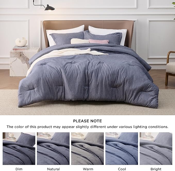 Bedsure California King Comforter Set - Denim Grey Soft Bedding for All Seasons, Cationic Dyed Bed Set, 3 Pieces, 1 California King Size Comforter (104"x96") and 2 Pillow Shams (20"x36"+2")