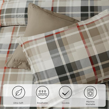 MaiRêve Comforter Set Full Size Khaki, Classic Farmhouse Bedding Set Bed in a Bag 7 Pieces, Lightweight All Season Comforter Set with Sheets, Pillowcases & Shams