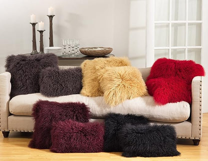 SARO LIFESTYLE Mongolian Lamb Fur Poly Filled Throw Pillow