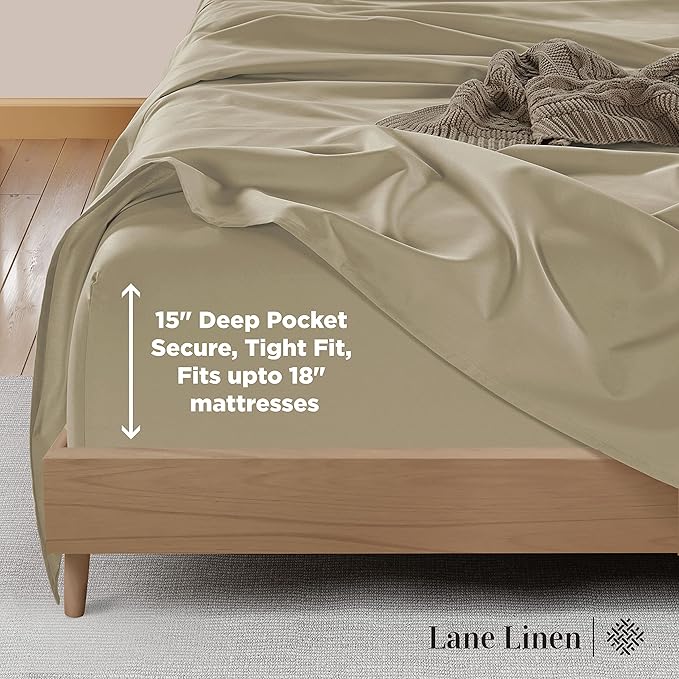 LANE LINEN Queen Size Bedding Set – 100% Cotton Queen Size Bed Set with 600 Thread Count, Soft & Cooling Fabric, Value Bedding for Daily Use, Hotel Sateen Finish, 15" Deep Pocket – Linen