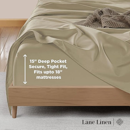 LANE LINEN Queen Size Bedding Set – 100% Cotton Queen Size Bed Set with 600 Thread Count, Soft & Cooling Fabric, Value Bedding for Daily Use, Hotel Sateen Finish, 15" Deep Pocket – Linen