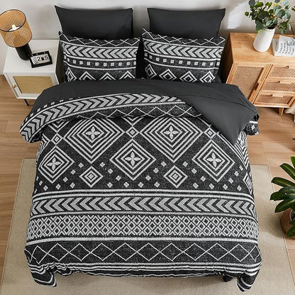 Yiran Boho Twin Comforter Set with Sheets, 6 Piece Black Comforter Bedding Set, Aztec Bed in a Bag, Soft Microfiber Bohemian Striped Complete Bedding Set with Sheets for All Season