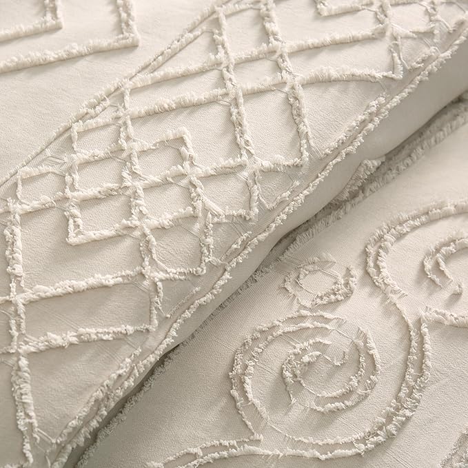 Boho King Size Comforter Set Beige 3 Pieces Tufted Tassel King Comforter Set Prime Lightweight Down Comforter King Size Beige Shabby Chic Boho Bedding Farmhouse Fluffy Comforter Bed Set Gift Choice