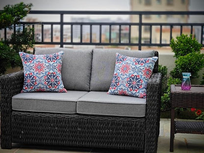 JMGBird Water-Resistant Outdoor Pillows Set of 2, 18x18 inch Durable White with Red Mandala Flower Throw Pillows with Inserts for Patio Furniture