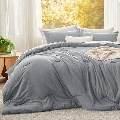 Bedsure Super King Plus Comforter Set, Grey Soft Prewashed Bedding for All Seasons, 3 Pieces GentleSoft™ Bed Set, 1 Lightweight Comforter (128"x120") and 2 Pillowcases (20"x36")