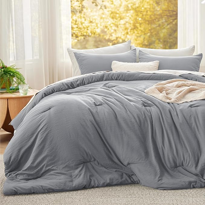 Bedsure Oversized King Comforter Set, Grey Soft Prewashed Bedding for All Seasons, 3 Pieces GentleSoft™ Bed Set, 1 Lightweight Comforter (120"x98") and 2 Pillowcases (20"x36")