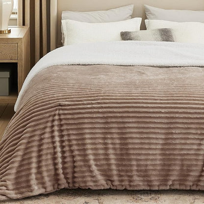 Bedsure Sherpa Blanket Queen Size for Bed - Super Soft, Cozy Fleece Thick Warm Blanket for Winter Christmas, GentleSoft Home Room Decor, Mocha Meringue, 90x90 Inches