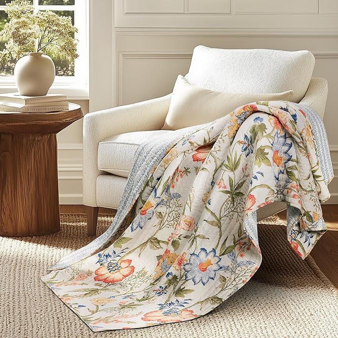 Levtex Home - Maileen - Throw - Floral - Bright Multi Color - Throw (50x60in.) - Cotton
