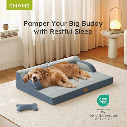 Large Orthopedic Dog Bed, Pet Bed Large Size Dog, Dual-Sided Cooling Beds with Memory Foam Washable Cover Nonslip Bottom, Waterproof Pet Beds with Bolsters, Dark Grey