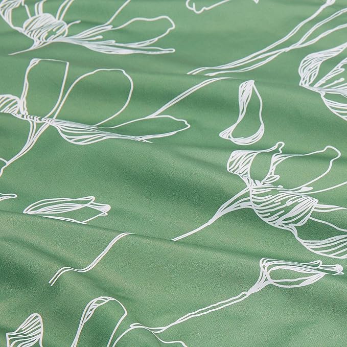Amazon Basics Lightweight Microfiber Comforter Sets, 7 Pieces, Full/Queen, Green Floral