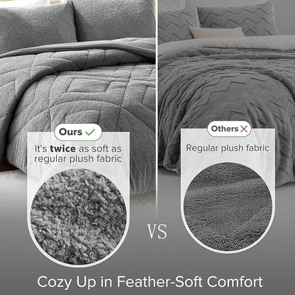 Comfort Spaces Twin Comforter Set Reversible Feather-Soft Plush Comforters for Twin Size Bed All Season Lightweight Shearling Fleece Sherpa Comforter Twin Size Bed Set, Twin/Twin XL, Grey 2 Piece
