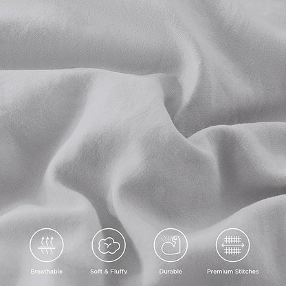 Andency Light Gray Ruffle Comforter Set King, Shabby Chic Farmhouse Bedding Comforter, Soft Lightweight Fluffy Microfiber Bet Set All Season 3 Pieces Solid Comforter Set