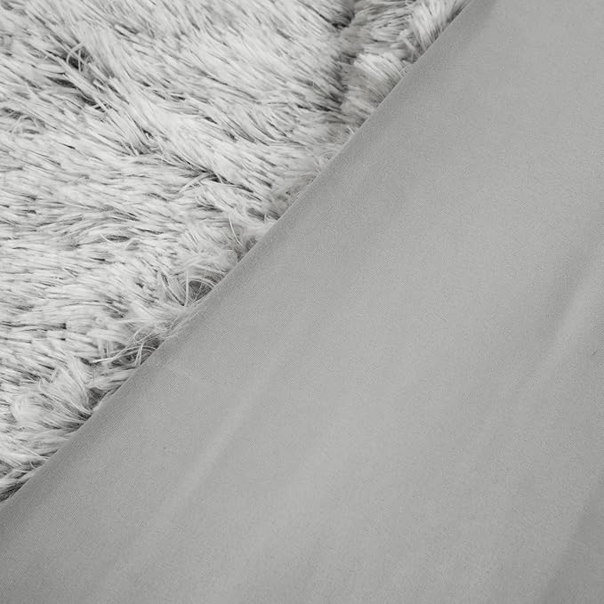 Lush Decor Emma Cozy Soft Fluffy Two Tone Faux Fur Comforter Set, Full/Queen, Gray - College Dorm Shaggy Plush Warm 3 Piece Bedding Set