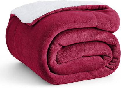 Bedsure GentleSoft Sherpa Fleece Throw Blanket Twin Size for Couch - Thick and Warm Throw for Girls and Women, Soft Fuzzy Plush Twin Christmas Blanket for Winter, Non-Heated, Red, 60x80 Inches