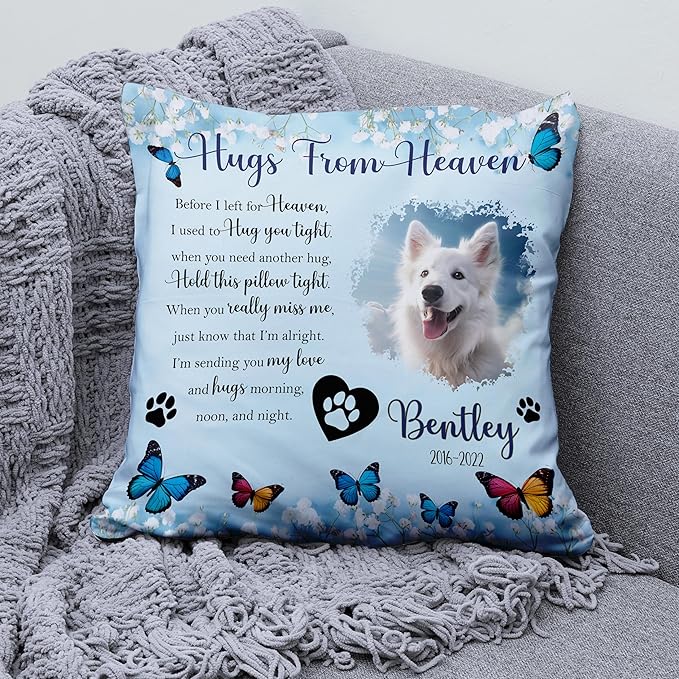 Q-Leo Personalized Pet Photo Memorial Throw Pillow (Insert Included) - Sympathy Gift for Loss of Dog, Pet Loss Comfort - Pillow Case Cover