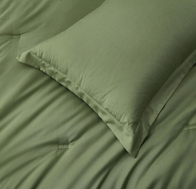 Chezmoi Collection Cliff 3-Piece Lightweight Cooling Comforter Set, King - Rayon Derived from Bamboo & Polyester Blended, Soft Breathable Bedding for Hot Sleepers, Olive Green