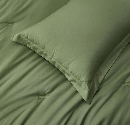 Chezmoi Collection Cliff 3-Piece Lightweight Cooling Comforter Set, King - Rayon Derived from Bamboo & Polyester Blended, Soft Breathable Bedding for Hot Sleepers, Olive Green