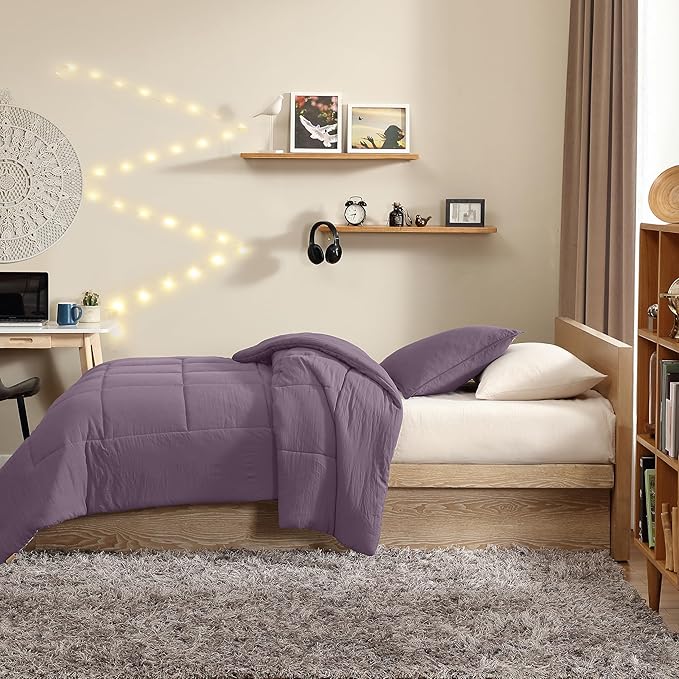 UGG Leonora Comforter Set with 1 Pillow Sham Lightweight Down Alternative Blanket Reversible All Season Washable and Hypoallergenic Bedding Set for College Dorm, Twin/Twin XL, Purple Shadow