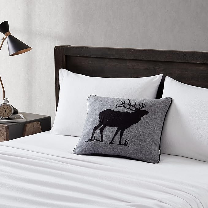 Eddie Bauer Home Throw Pillow with Zipper Closure, Perfect Luxurious Bedding Set for Bed or Sofa, 16" x 20", Elk Charcoal/Black
